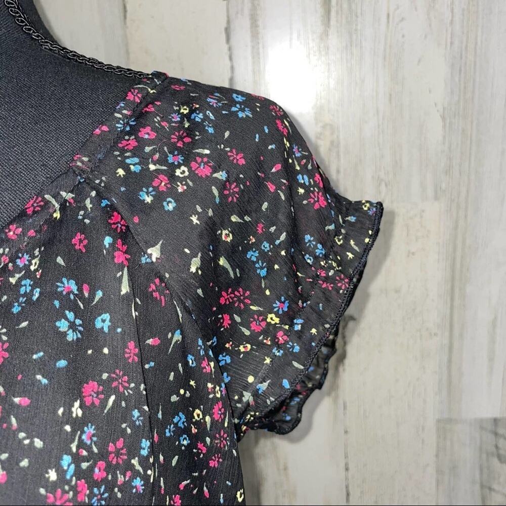 Decree Floral Top Drop Drawstring Waist Short Sleeved Blouse Pleated Women’s L - Picture 4 of 6